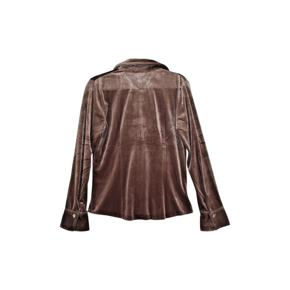 VS Sport Brown Velvet Button Down Shirt Women’s Small Long Sleeve Soft Stretch - Picture 3 of 4